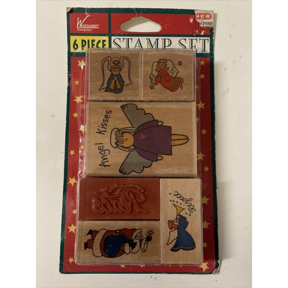 Westwater Enterprises 6 Piece Wooden Stamps Angels Cherubs Peace Santa Christmas - Picture 1 of 6